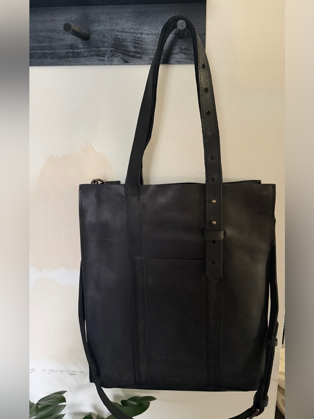 Able Classic Black Leather Tote